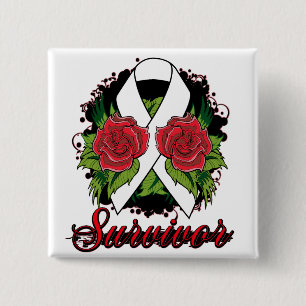 Badge Carré 5 Cm Tatouage du Rose du cancer du poumon