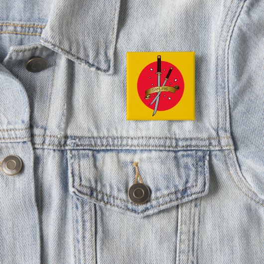 Badge Carré 5 Cm Tatouage samouraï d'épée (En situation)