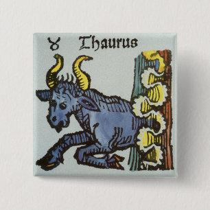 Badge Carré 5 Cm Taureau le Taureau, enseignes anciennes du zodiaqu