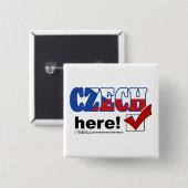 Badge Carré 5 Cm Tchèque ici (léger) (Devant & derrière)