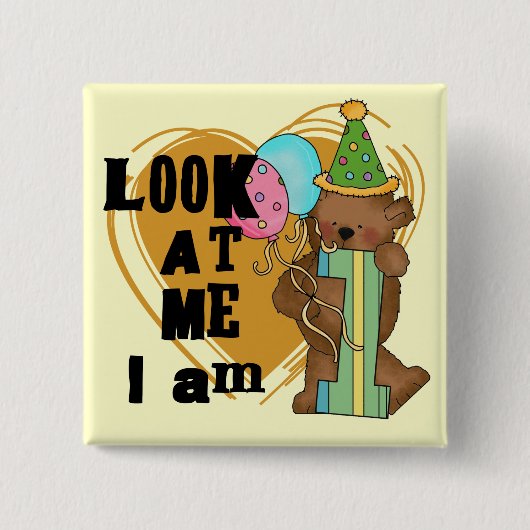 Badge Carré 5 Cm Teddy Bear I'm 1 Anniversaire T-shirts et cadeaux (Devant)