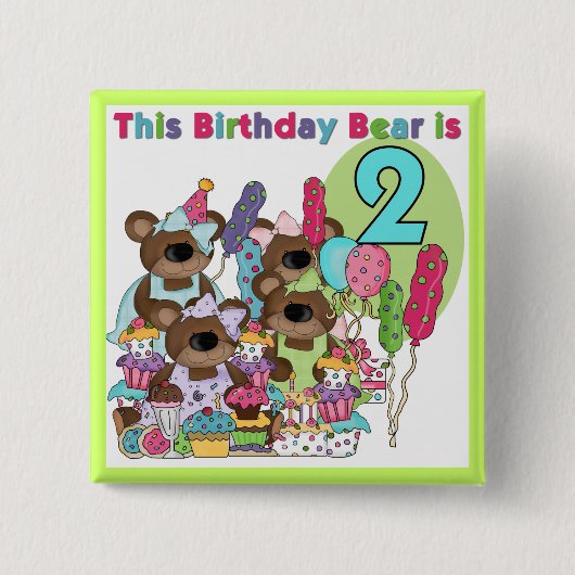 Badge Carré 5 Cm Teddy Bear Party 2nd Birthday T-shirts et cadeaux (Devant)