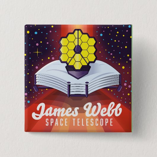 Badge Carré 5 Cm Télescope spatial James Webb. (Devant)