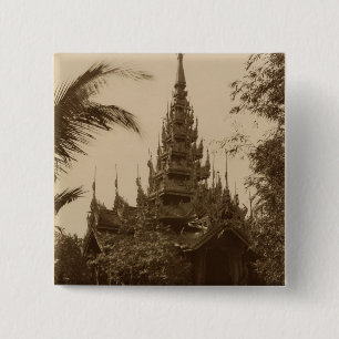 Badge Carré 5 Cm Temple à Mandalay, Birmanie, fin du 19ème siècl