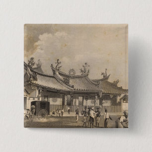 Badge Carré 5 Cm Temple chinois, Singapour