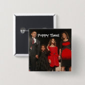Badge Carré 5 Cm Temps de chiot pour les filles d'Obama (Devant & derrière)