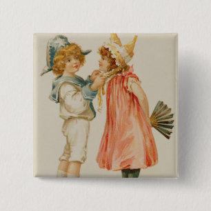 Badge Carré 5 Cm Temps de partie, carte postale de Noël