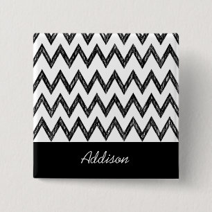 Badge Carré 5 Cm Tendance crayon noir et blanc Chevron avec nom