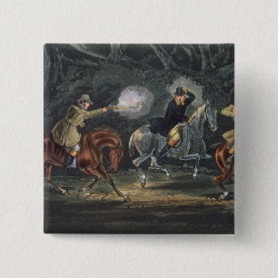 Badge Carré 5 Cm Tenez-vous et livrez, aquatinted par E. Duncan