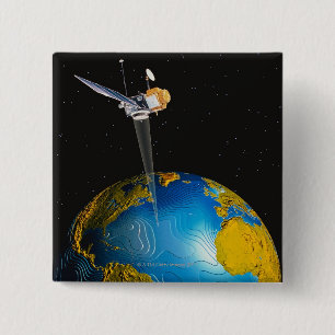 Badge Carré 5 Cm Terre orbitale satellite 6