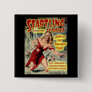 BADGE CARRÉ 5 CM TERREUR SUR LE PLANCHER D'EXPOSITION DE PERLE !