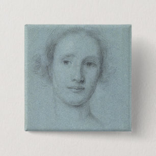Badge Carré 5 Cm Tête d'une fille (craie noire et blanche sur le