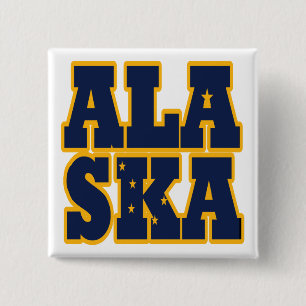 Badge Carré 5 Cm Texte du drapeau de l'État de l'Alaska
