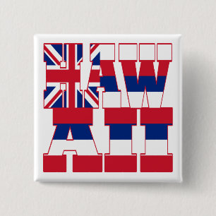 Badge Carré 5 Cm Texte du drapeau de l'État d'Hawaii