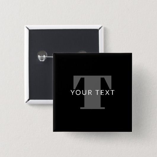 Badge Carré 5 Cm Texte modifié en gras | Blanc noir et gris (Devant & derrière)