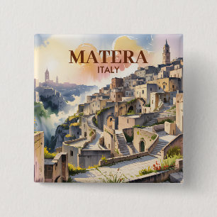 Badge Carré 5 Cm Texte personnalisé Matera Italie Voyage Sassi di M