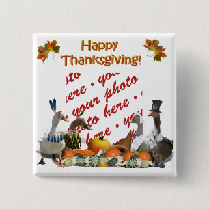 Badge Carré 5 Cm Thanksgiving Ducks