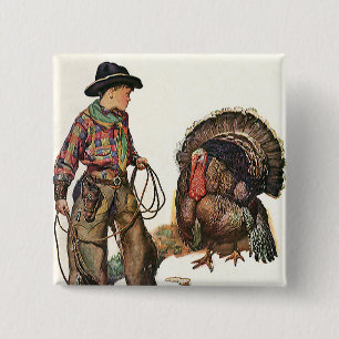 Badge Carré 5 Cm Thanksgiving vintage, un garçon qui attrape une Tu