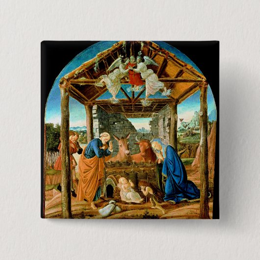 Badge Carré 5 Cm The Nativity, famous painting by Sandro Botticelli (Devant)