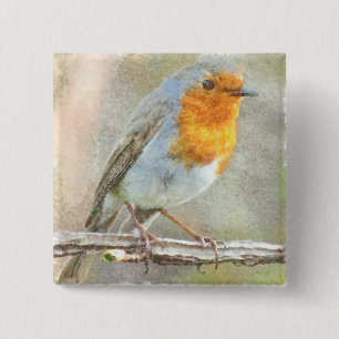 Badge Carré 5 Cm The Robin Is A Gabriel Watercolor