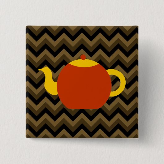 Badge Carré 5 Cm Théière rouge sur des zigzags Brown (Devant)
