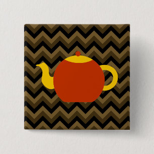 Badge Carré 5 Cm Théière rouge sur des zigzags Brown