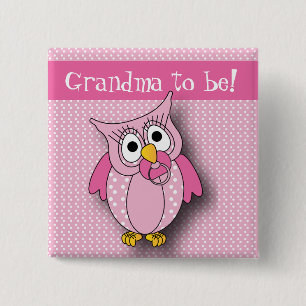Badge Carré 5 Cm Thème rose de baby shower du hibou   de point de