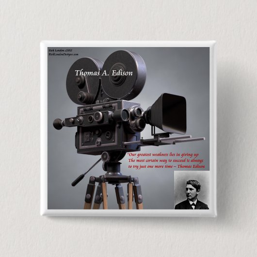 Badge Carré 5 Cm Thomas Edison « Une fois de plus » (Devant)