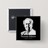Badge Carré 5 Cm Thomas Edison - vrai génie (Devant & derrière)
