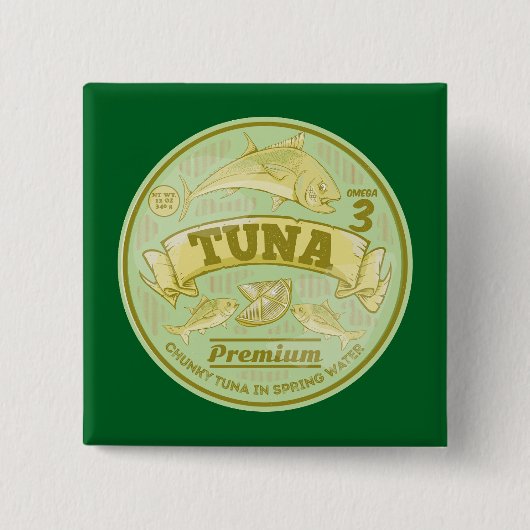 Badge Carré 5 Cm Thon peut pop art en étain poisson (Devant)