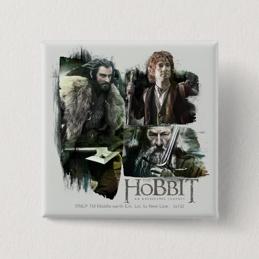 Badge Carré 5 Cm THORIN OAKENSHIELD™, BILBO BAGGINS™, & Gandalf Art (Devant)
