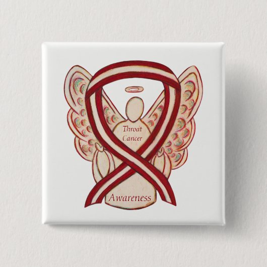 Badge Carré 5 Cm ThroCancer Sensibilisation Ruban Rayures Angel Pin (Devant)