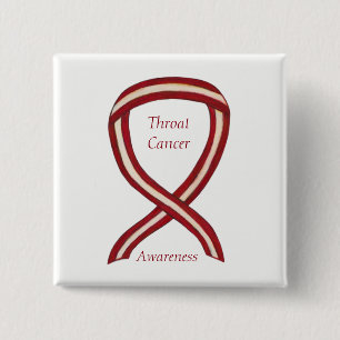Badge Carré 5 Cm ThroCancer Sensibilisation Ruban Rayures de ruban