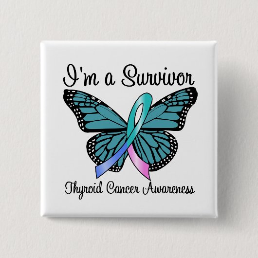 Badge Carré 5 Cm Thyroid Cancer Je suis un Survivant (Devant)