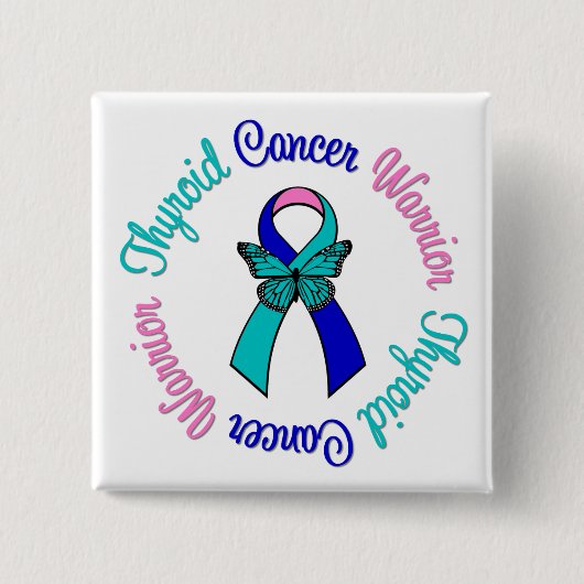 Badge Carré 5 Cm Thyroid Cancer Warrior Butterfly (Devant)