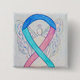 Badge Carré 5 Cm Thyroïde Cancer Sensibilisation Ruban Angel Bouton
