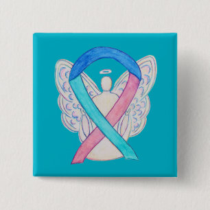 Badge Carré 5 Cm Thyroïde Cancer Sensibilisation Ruban Angel Bouton