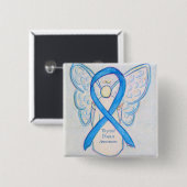 Badge Carré 5 Cm Thyroïde Sensibilisation à la maladie Bleu Angle R (Devant & derrière)