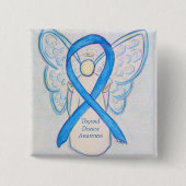 Badge Carré 5 Cm Thyroïde Sensibilisation à la maladie Bleu Angle R (Devant)