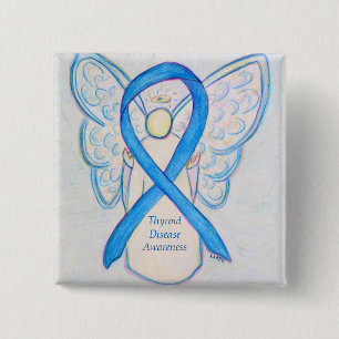Badge Carré 5 Cm Thyroïde Sensibilisation à la maladie Bleu Angle R