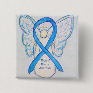 Badge Carré 5 Cm Thyroïde Sensibilisation à la maladie Bleu Angle R