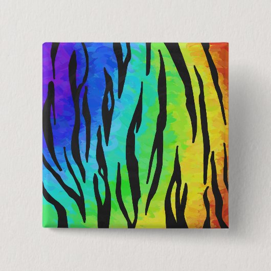 Badge Carré 5 Cm Tiger noir et arc-en-ciel (Devant)