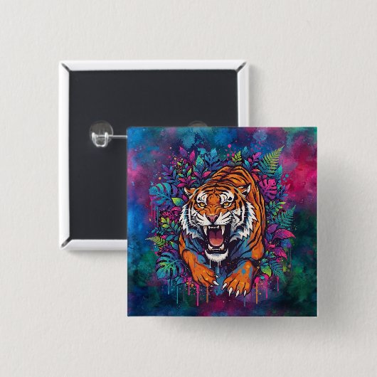 Badge Carré 5 Cm Tigre (Devant & derrière)