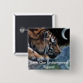 Badge Carré 5 Cm Tigre d'Imaginaire et lune (Devant & derrière)