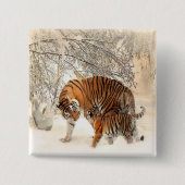 Badge Carré 5 Cm tigres sur neige (Devant)