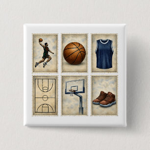 Badge Carré 5 Cm Timbres de basket-ball vintage Collection de sport