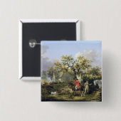 Badge Carré 5 Cm Tir de perdrix (huile sur la toile) (Devant & derrière)