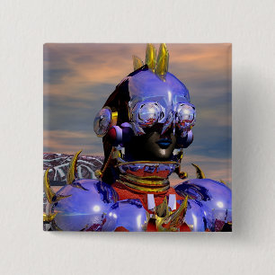 Badge Carré 5 Cm TITAN CYBORG PORTRAIT Blue Science Fiction, Scifi