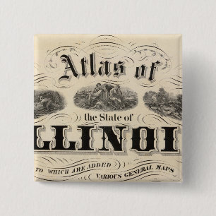 Badge Carré 5 Cm Titre Page Atlas de l'État de l'Illinois