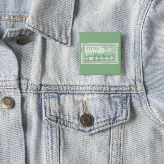 Badge Carré 5 Cm Tofu Pop art emballage alimentaire (En situation)